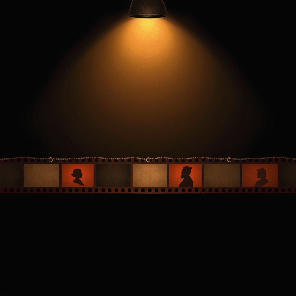 spot ışığında portre silüetli film şeridi, karelerini halkalar birbirine bağlıyor